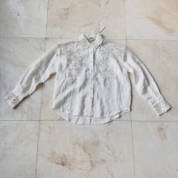 Magaschoni White Lace Linen Blouse size XS - Picture 4 of 10